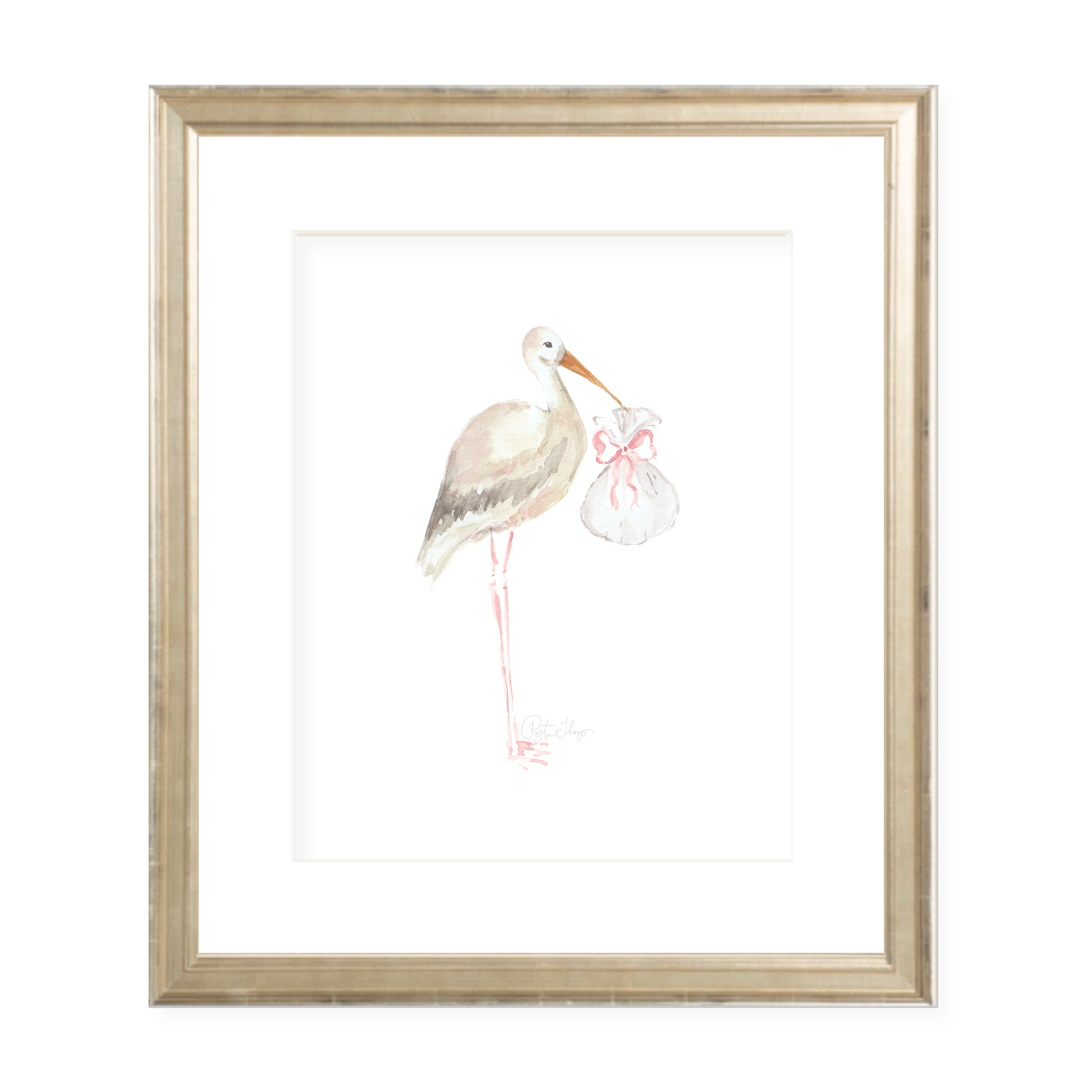 Silvan Stork Pink Portrait Watercolor Print