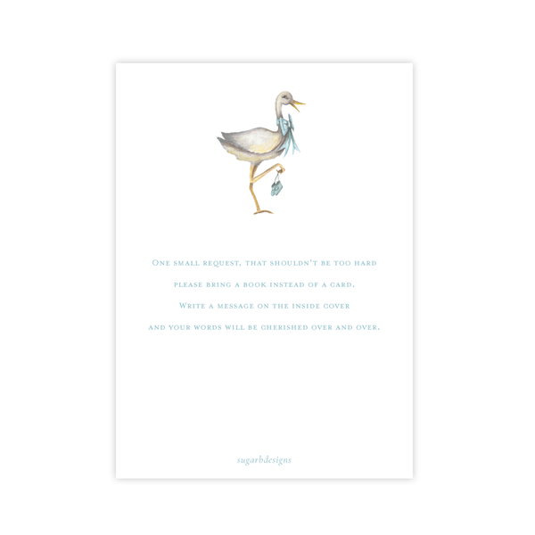 Stork Wearing Blue Bow Baby Shower Invitation