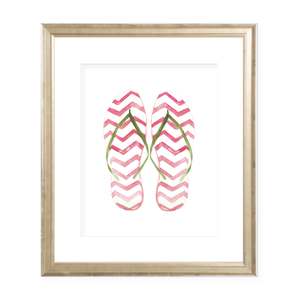 Striped Flip Flops in Pink Portrait Watercolor Print