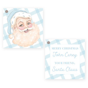 Sassy Santa Blue Square Christmas Gift Tag