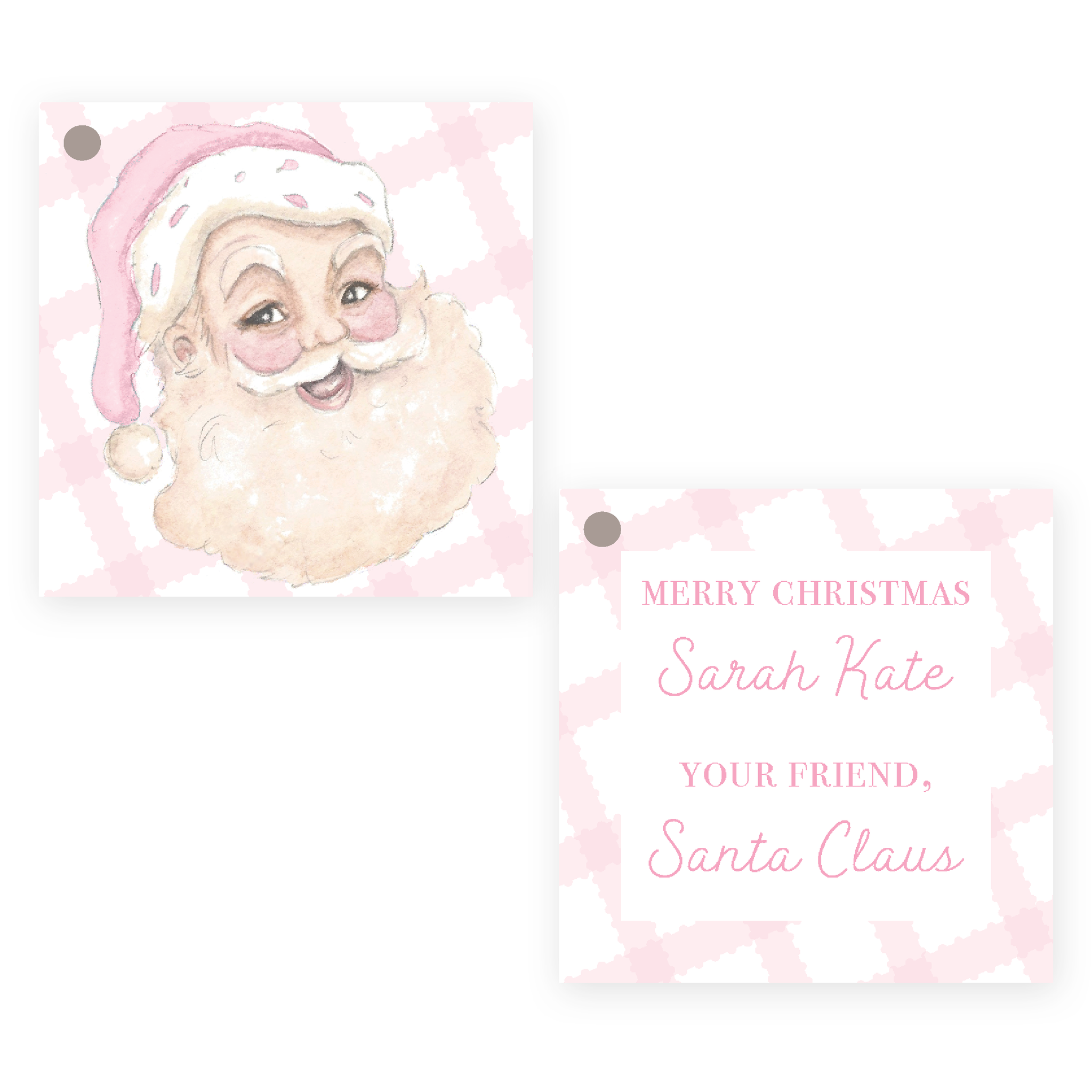 Sassy Santa Pink Square Christmas Gift Tag