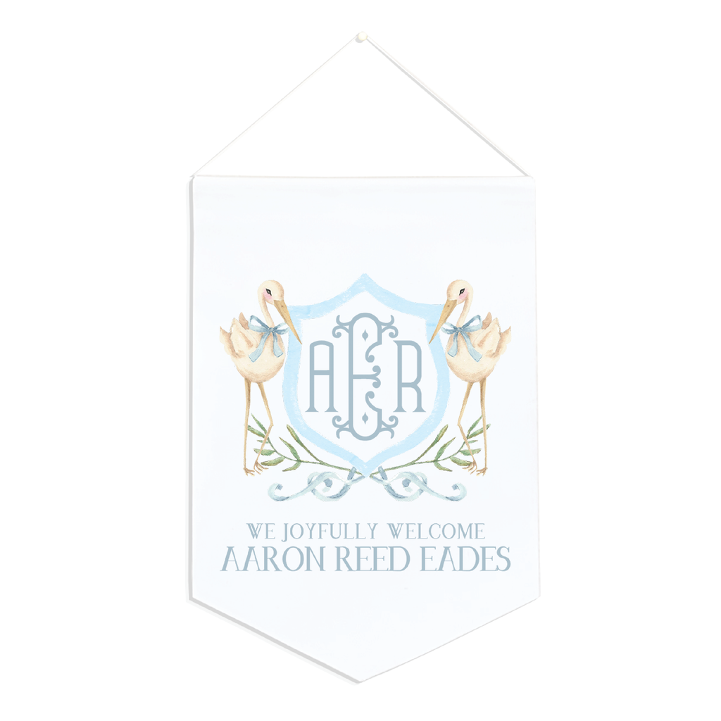 Sebastian Stork Blue Canvas 12x16.5 Personalized Baby Banner