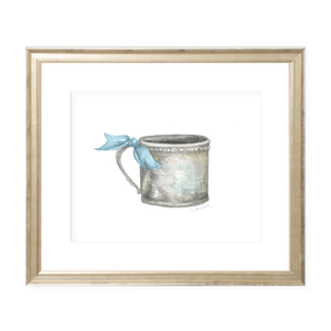 Silver Cup with Blue Ribbon Landscape Watercolor Print
