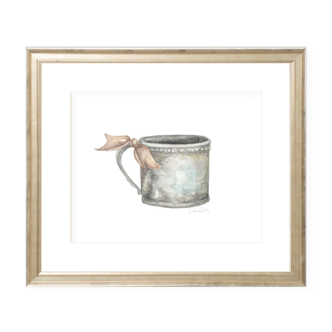Silver Cup with Neutral Ribbon Landscape Watercolor Print