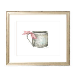 Silver Cup with Pink Ribbon Landscape Watercolor Print