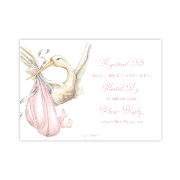 Stanton Stork Pink Baby Shower Invitation
