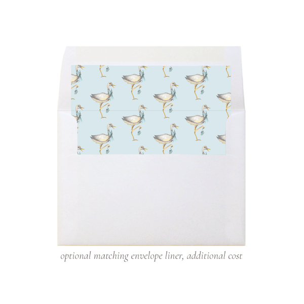 Stork wearing Blue Bow Fold Over Stationery