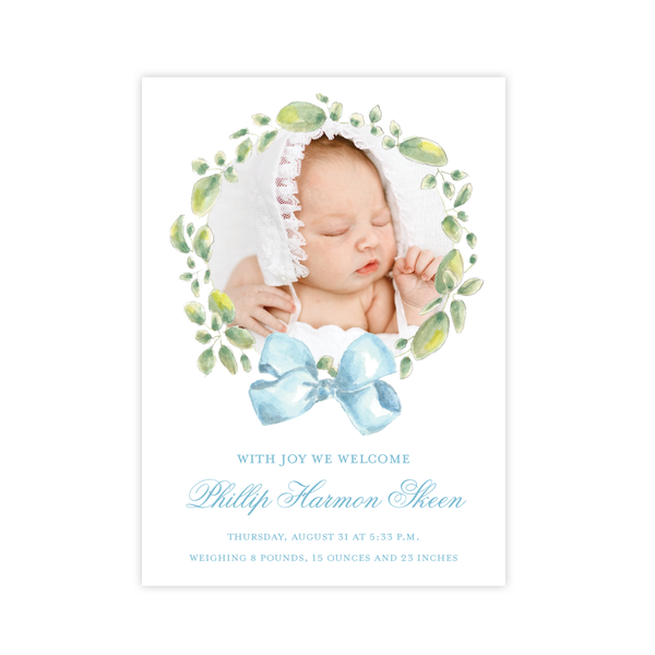 Strathmore Wreath Blue Birth Announcement