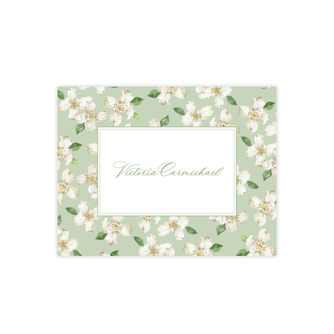 Thorp Dogwood Border in Green Fold Over Stationery