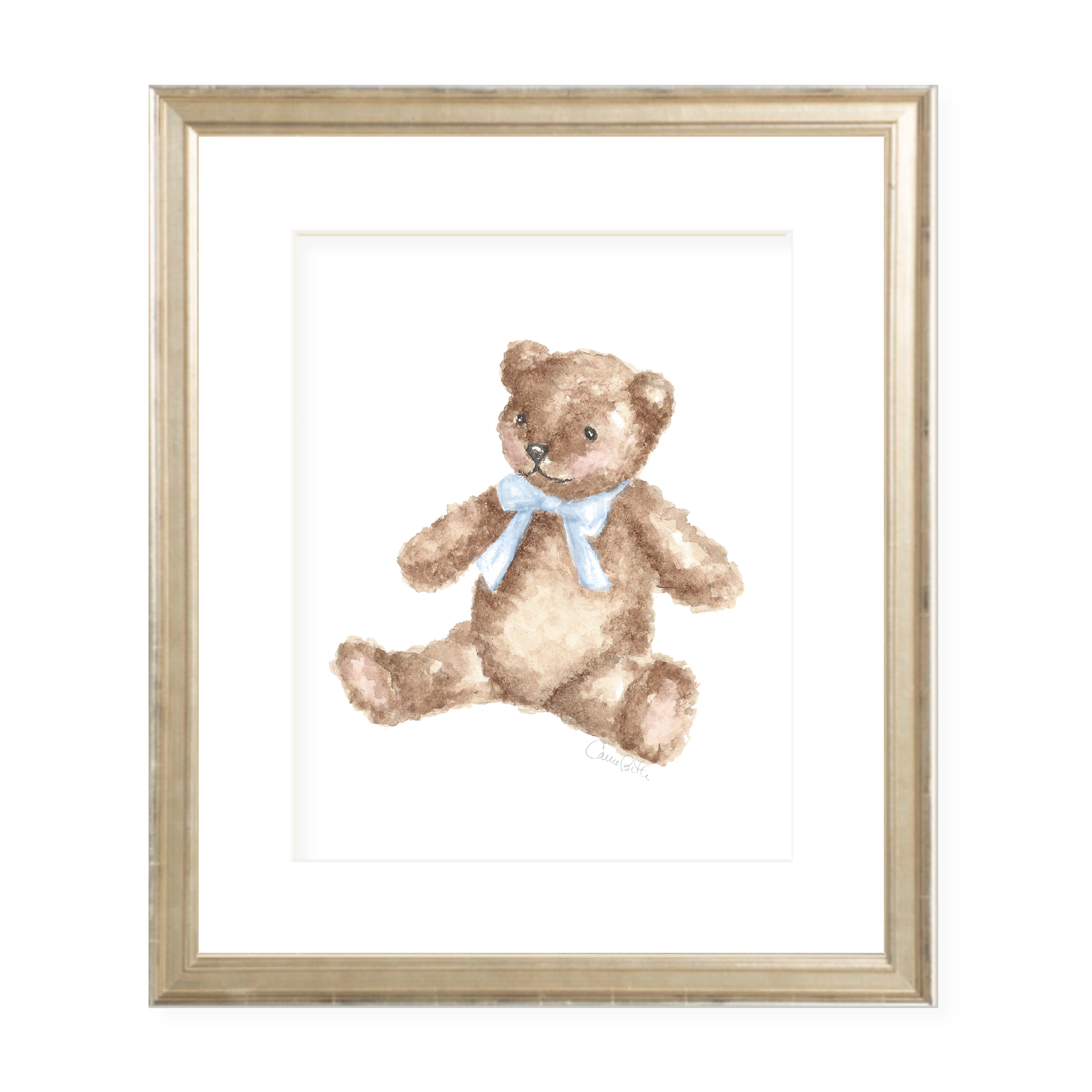 Teddy with Blue Sash Watercolor Print