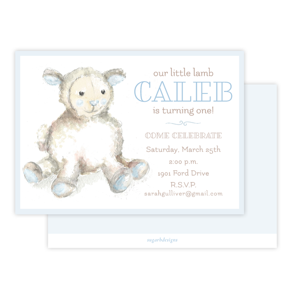Toy Lamb Blue Birthday Invitation