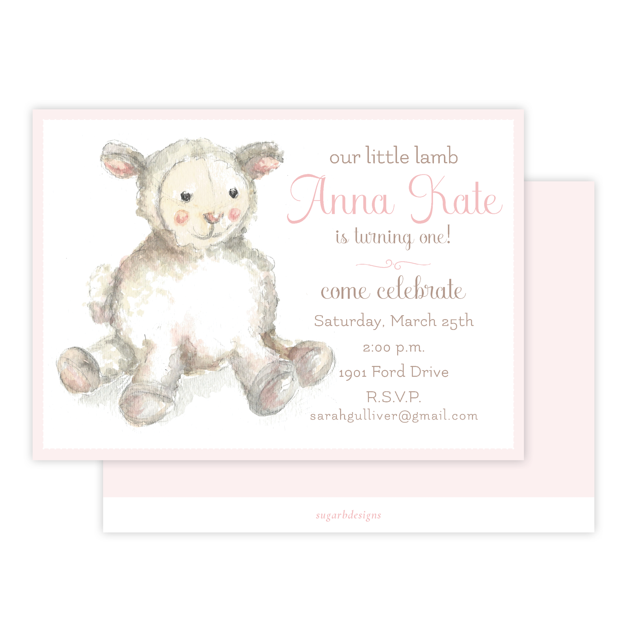 Toy Lamb Pink Birthday Invitation