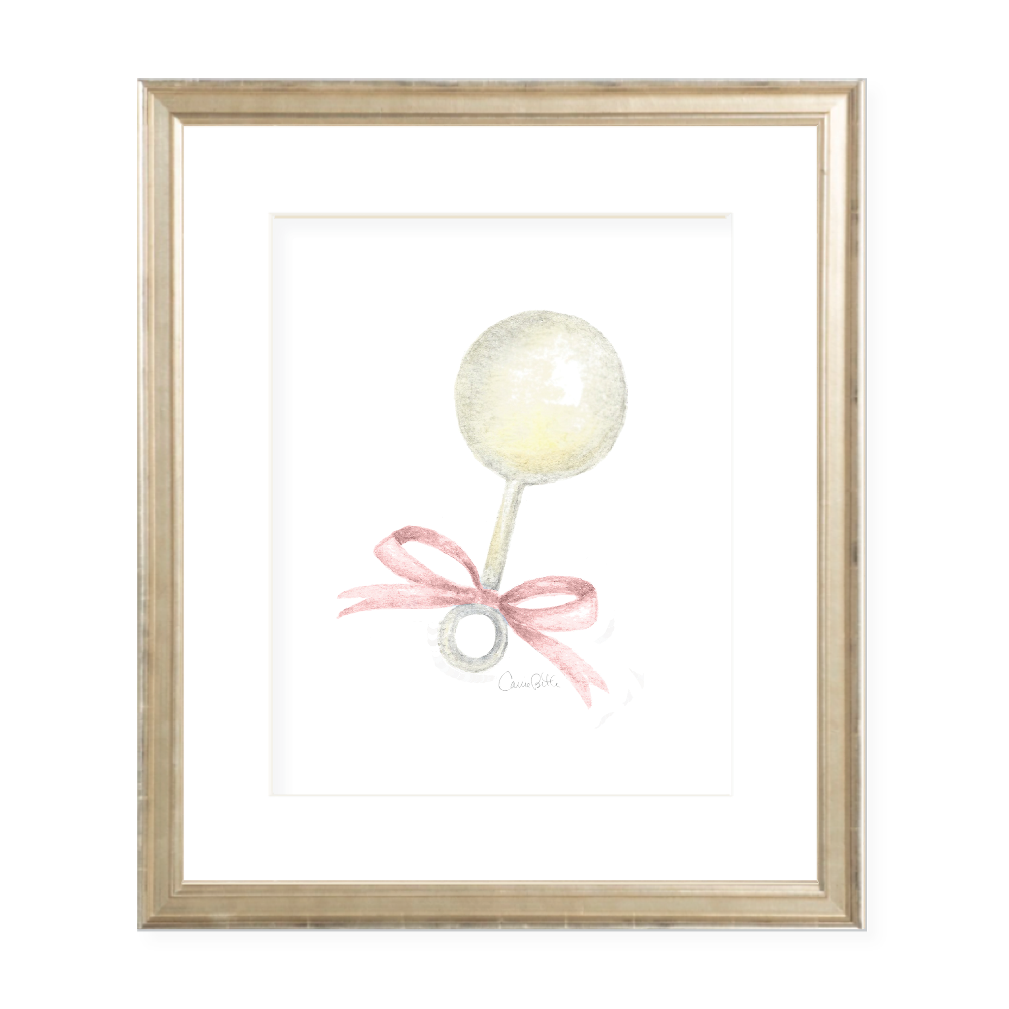Tucker Rattle Pink Bow Watercolor Print