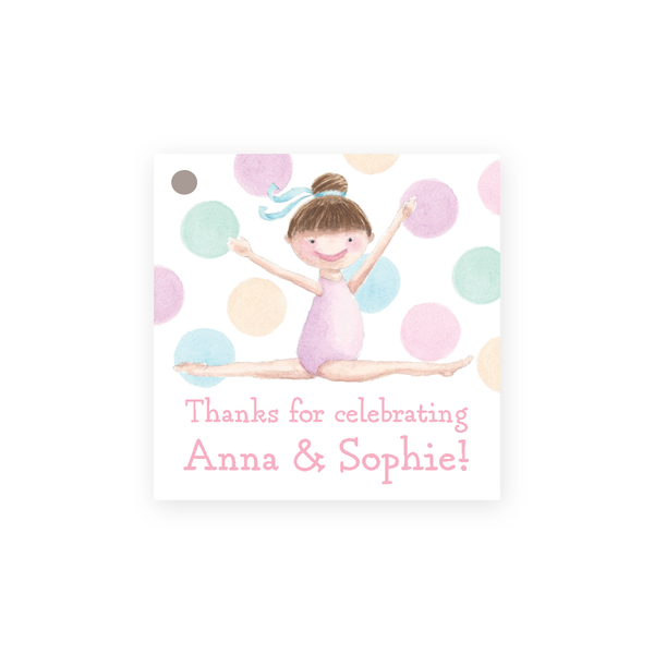 Tumble and Play Brunette Girl Square Party Favor Gift Tag