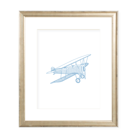 Vintage Bi-Plane Blue Graphic Watercolor Print