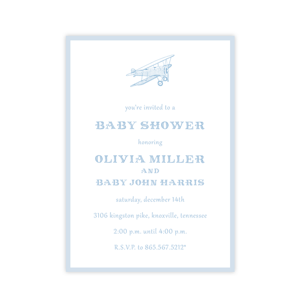 Vintage Biplane Baby Shower Invitation