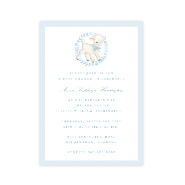 Vintage Lamb Blue Baby Shower Invitation