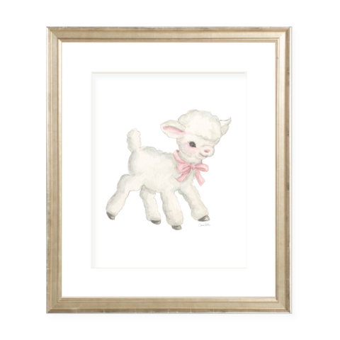 Vintage Lamb in Pink Watercolor Print