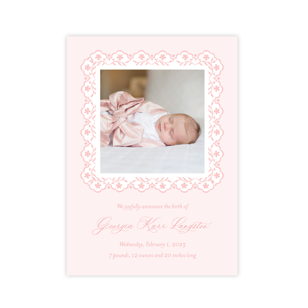 Vivian's Flower Pink Birth Announcement
