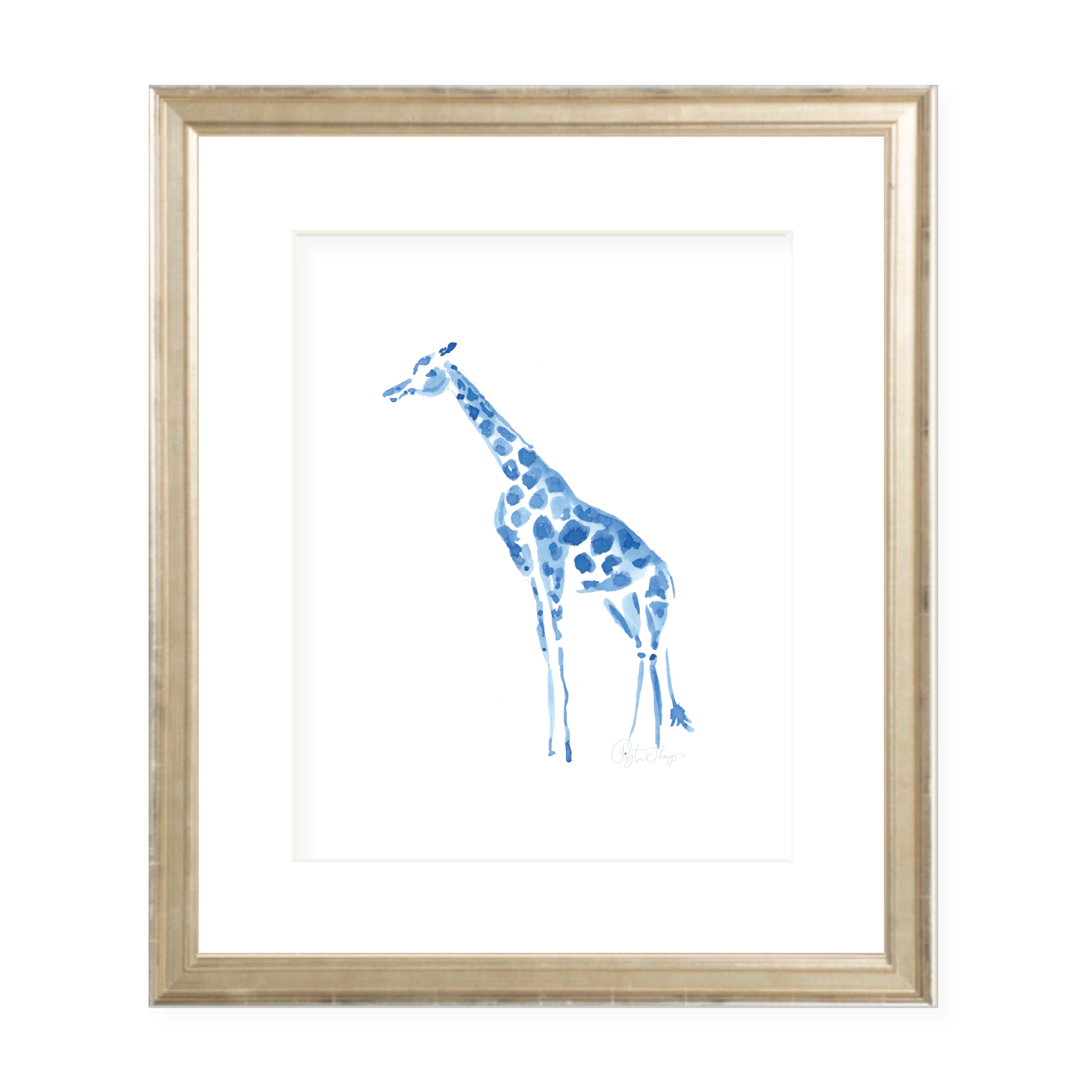 Winston Wild Blue Giraffe Left Facing Portrait Watercolor Print