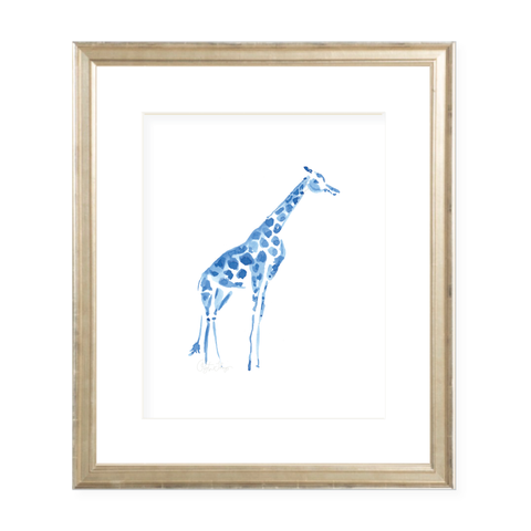 Winston Wild Blue Giraffe Right Facing Portrait Watercolor Print