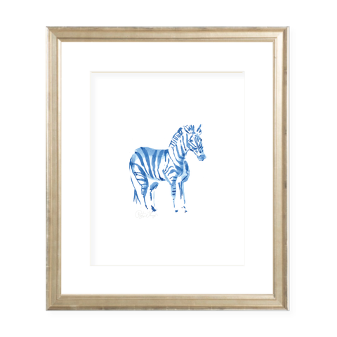 Winston Wild Blue Zebra Portrait Watercolor Print
