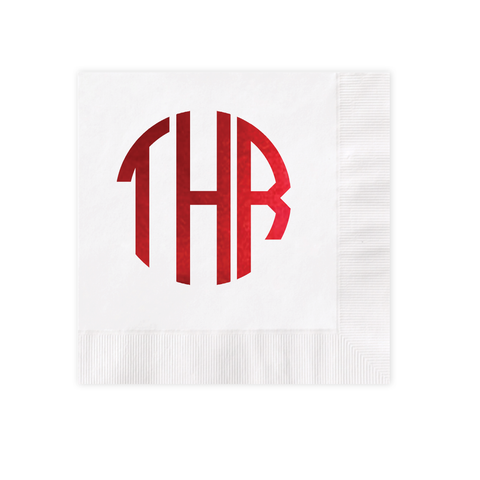 Circle Monogram Red Foil White Luncheon Coined Napkin